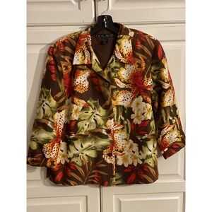 Silkland Floral Print Silk Blazer Jacket Brown Red Green Womens Size 12‎